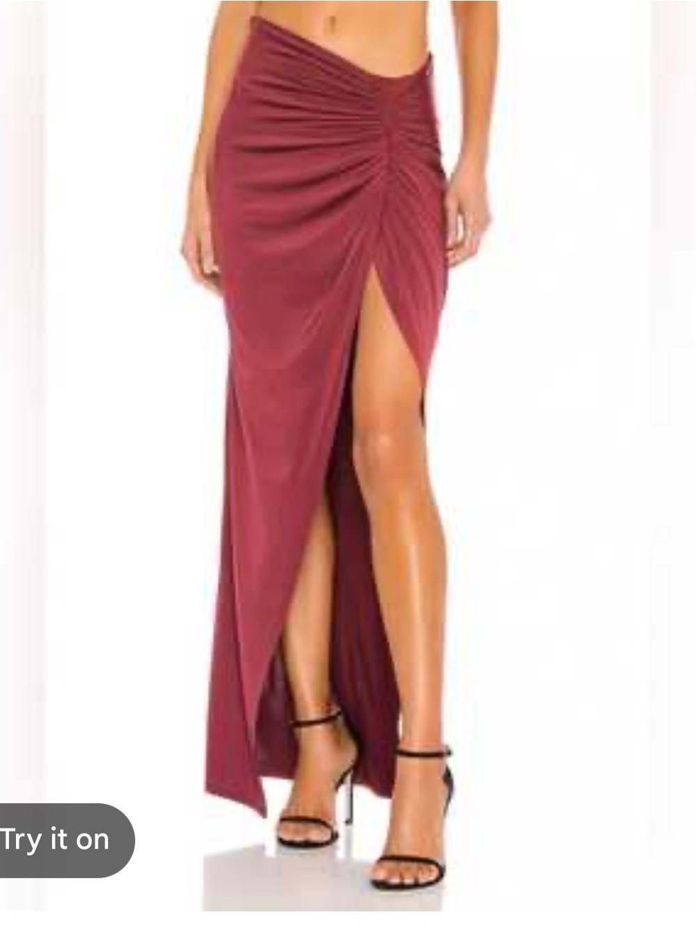 Ruched High-Slit Maxi Skirt in Wine
